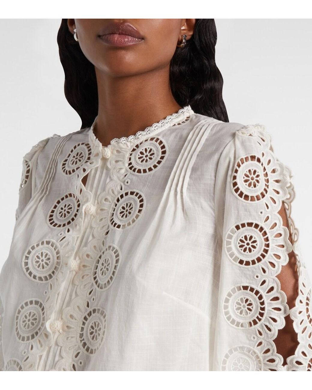 Zimmermann White Lucky Embroidered Cotton Blouse
