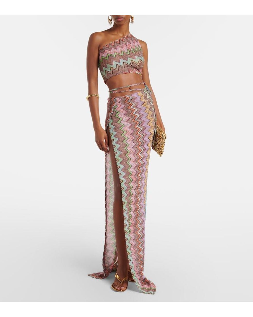 Missoni Brown Zigzag Lame Wrap Skirt