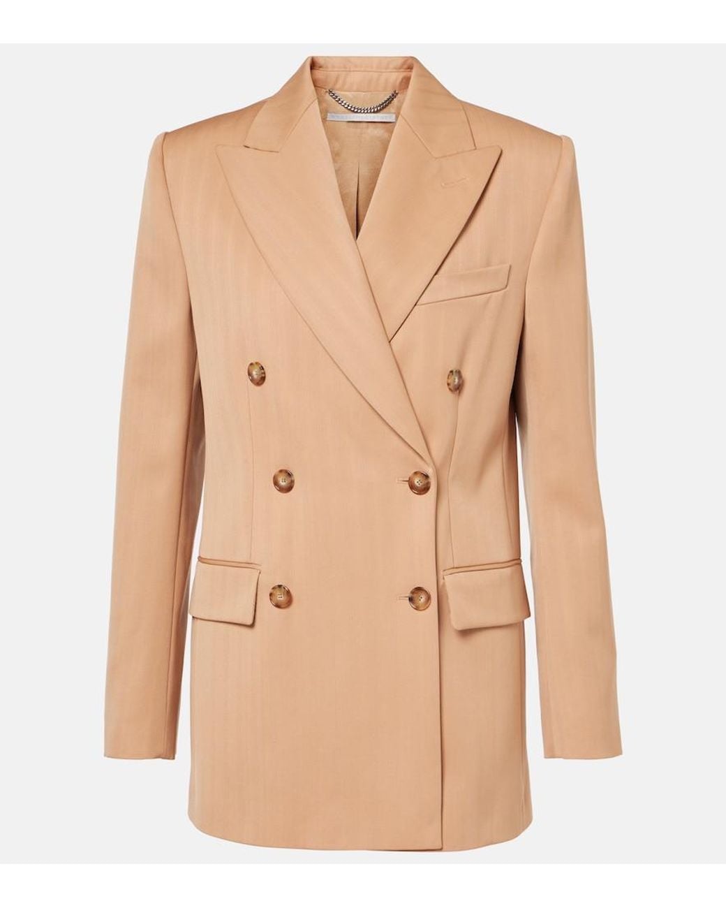 Stella McCartney Natural Striped Double-Breasted Wool Blazer