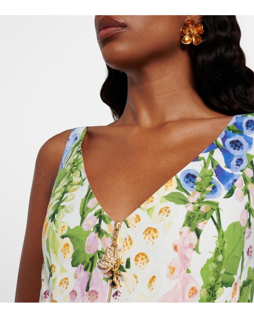 Oscar de la Renta White Floral Poplin Cocktail Dress