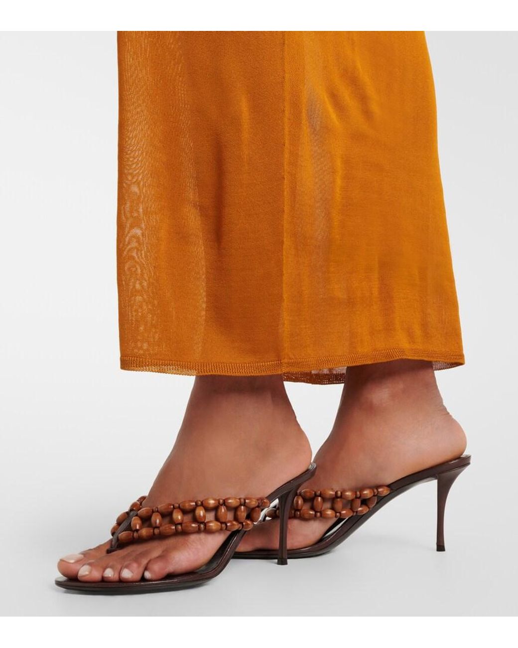 Saint Laurent Brown Zine Beaded Thong Sandals