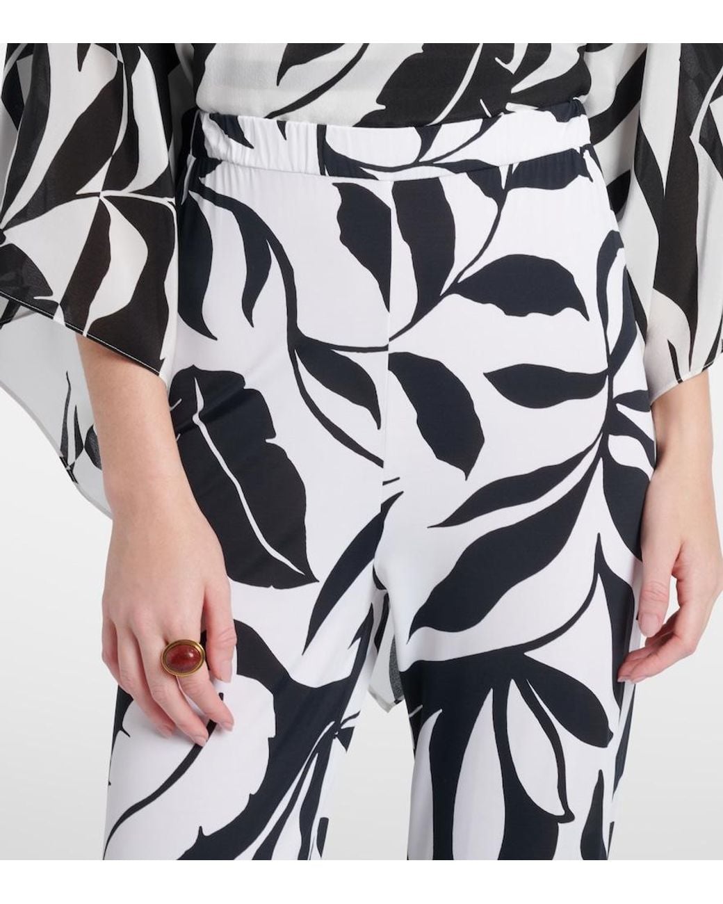 Max Mara White Abate Printed Wide-Leg Pants