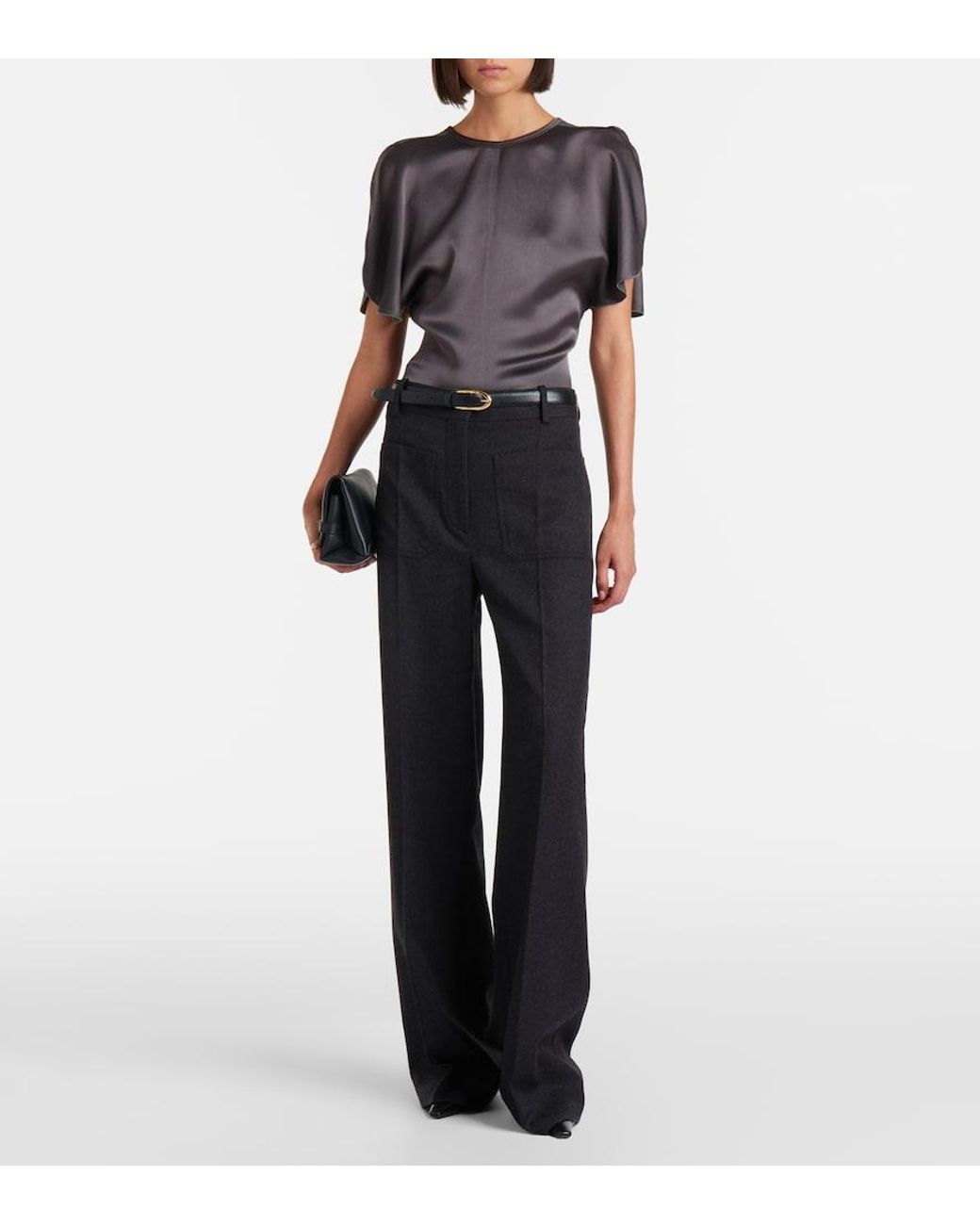 Victoria Beckham Gray Bela Crepe Satin Top