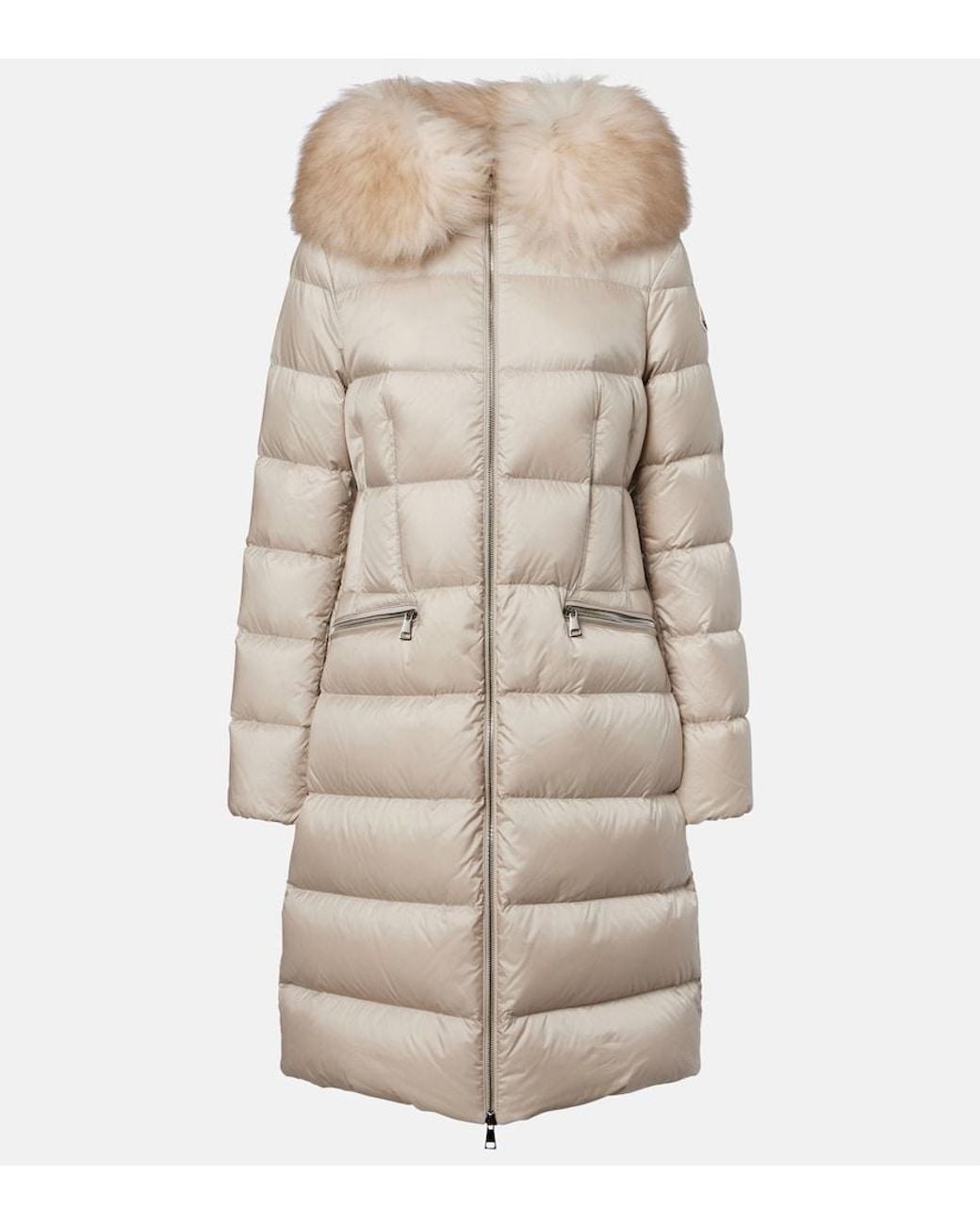 Moncler Natural Boedic Shearling-Trimmed Down Coat