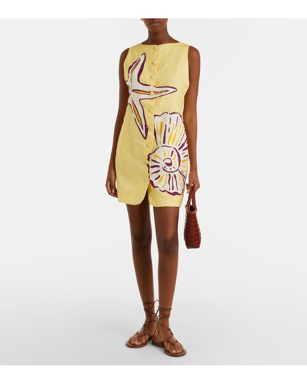 Cala De La Cruz Metallic Rhoda Printed Linen Minidress
