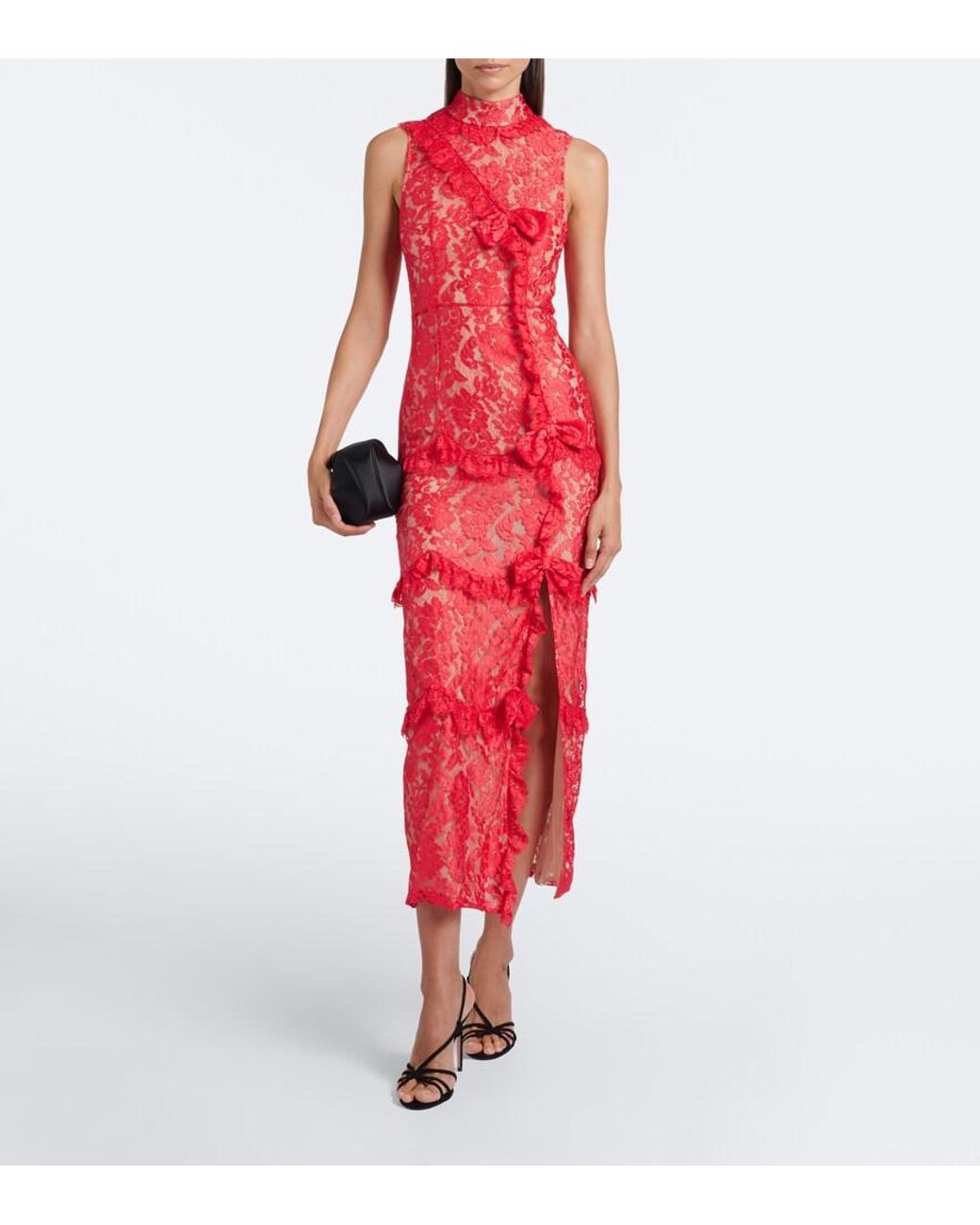 Alessandra Rich Bow-Detail Tiered Lace Cocktail Dress