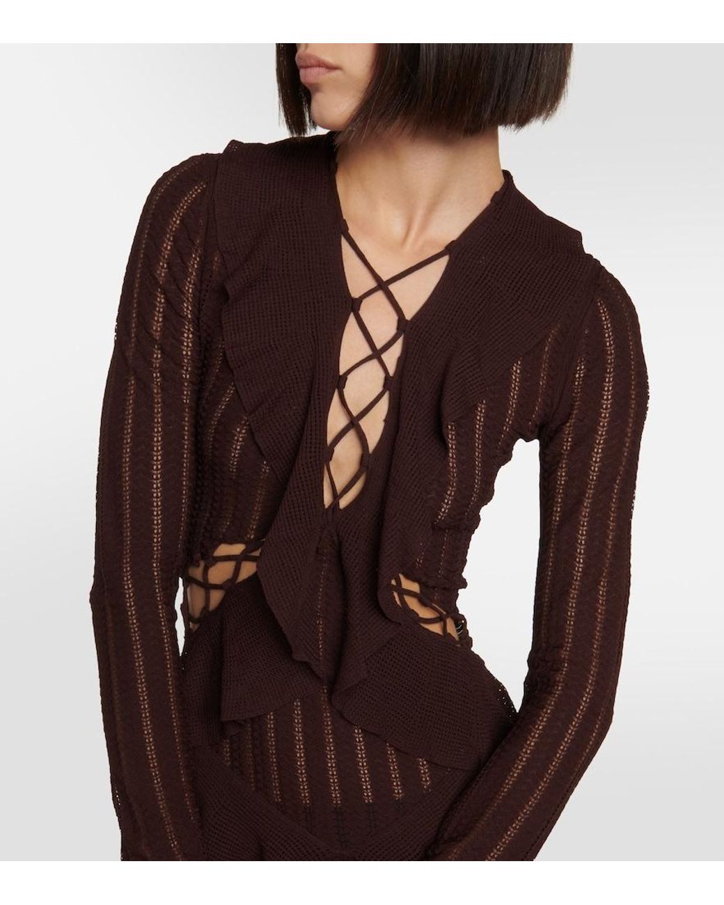 Dion Lee Brown Ruffled Pointelle Minidress