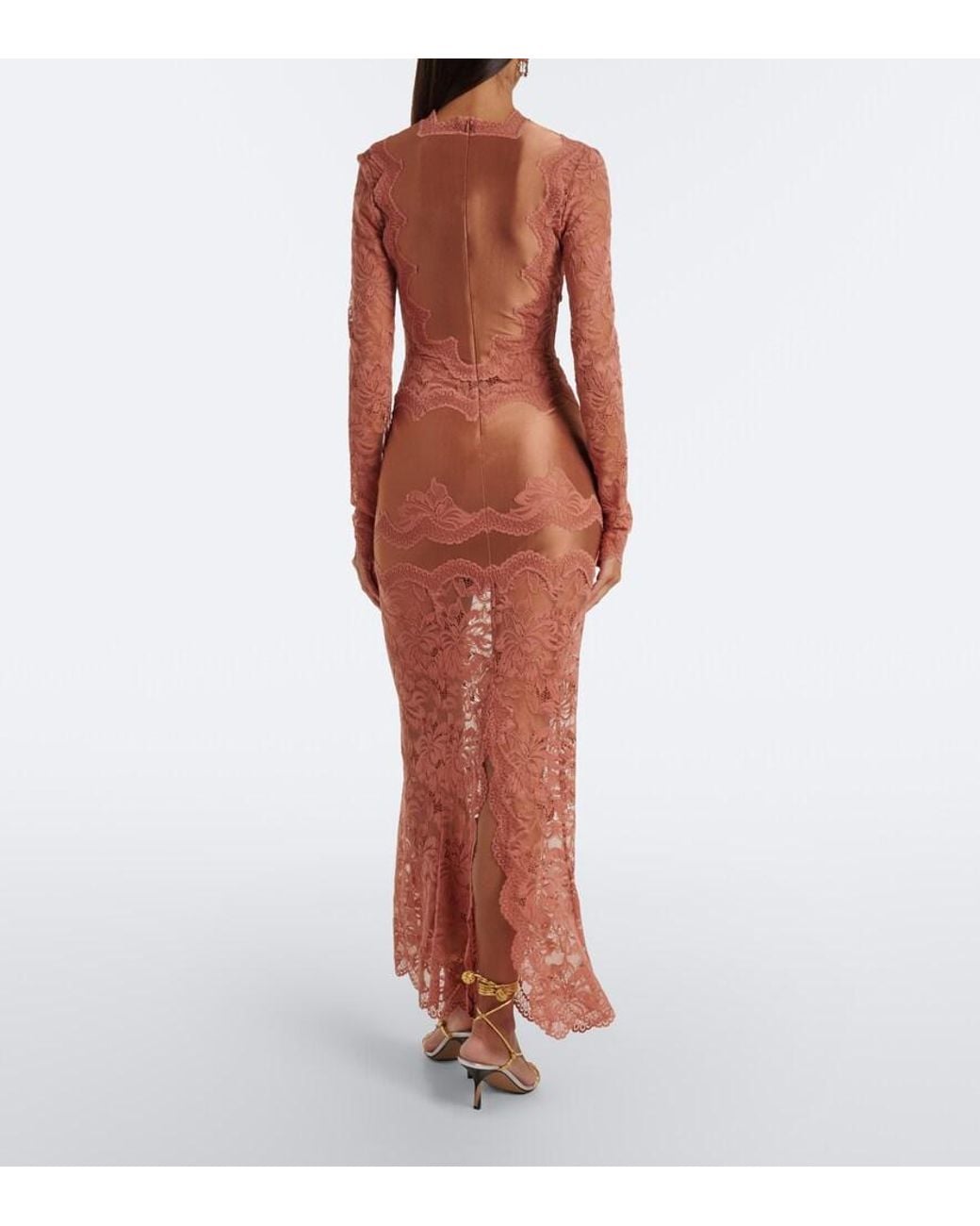 Rabanne Pink Lace And Satin Maxi Dress