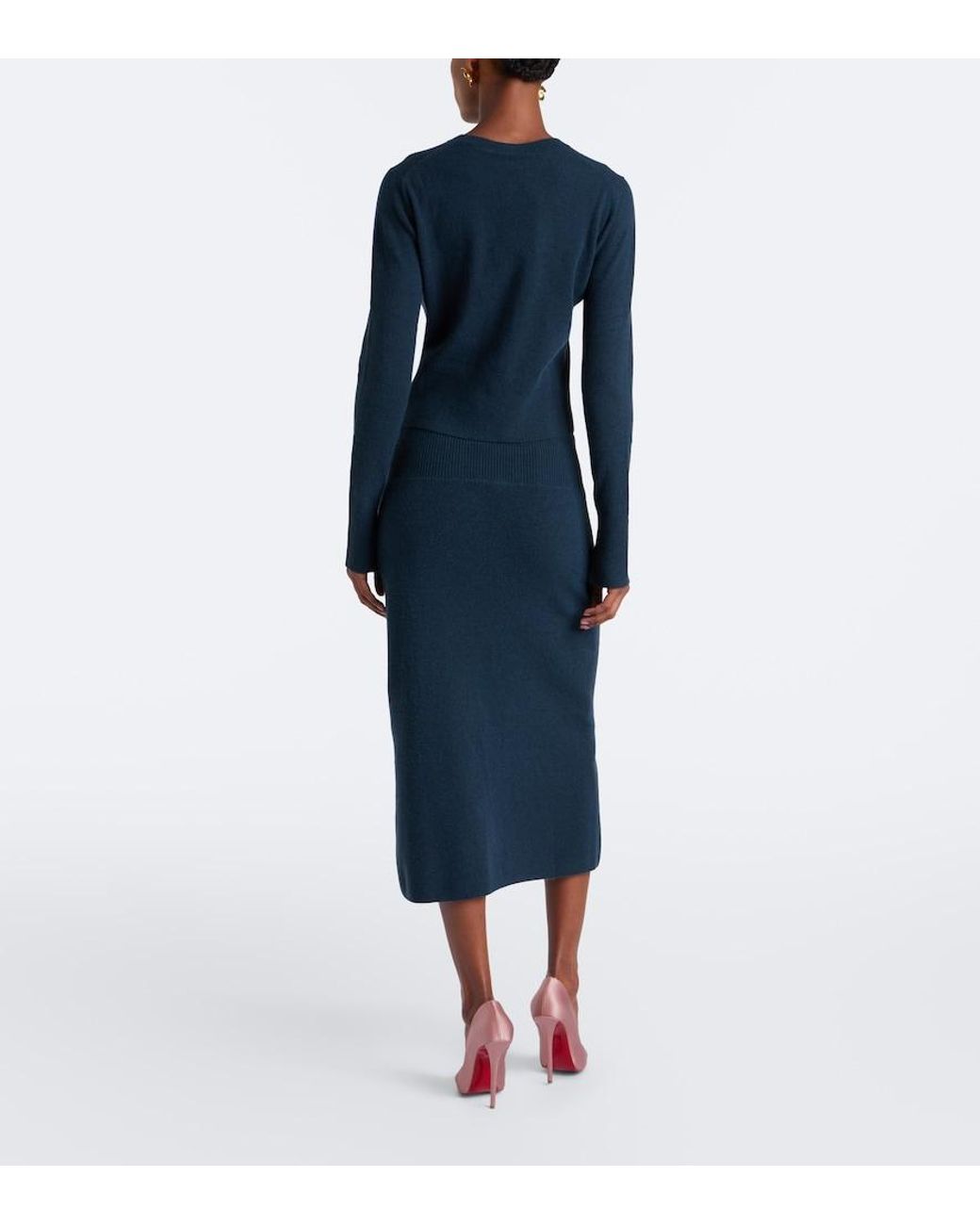 Erdem Blue Floral-Applique Knitted Midi Skirt