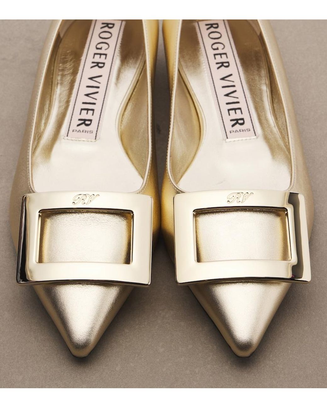 Roger Vivier Natural Gommettine Metallic Leather Ballet Flats