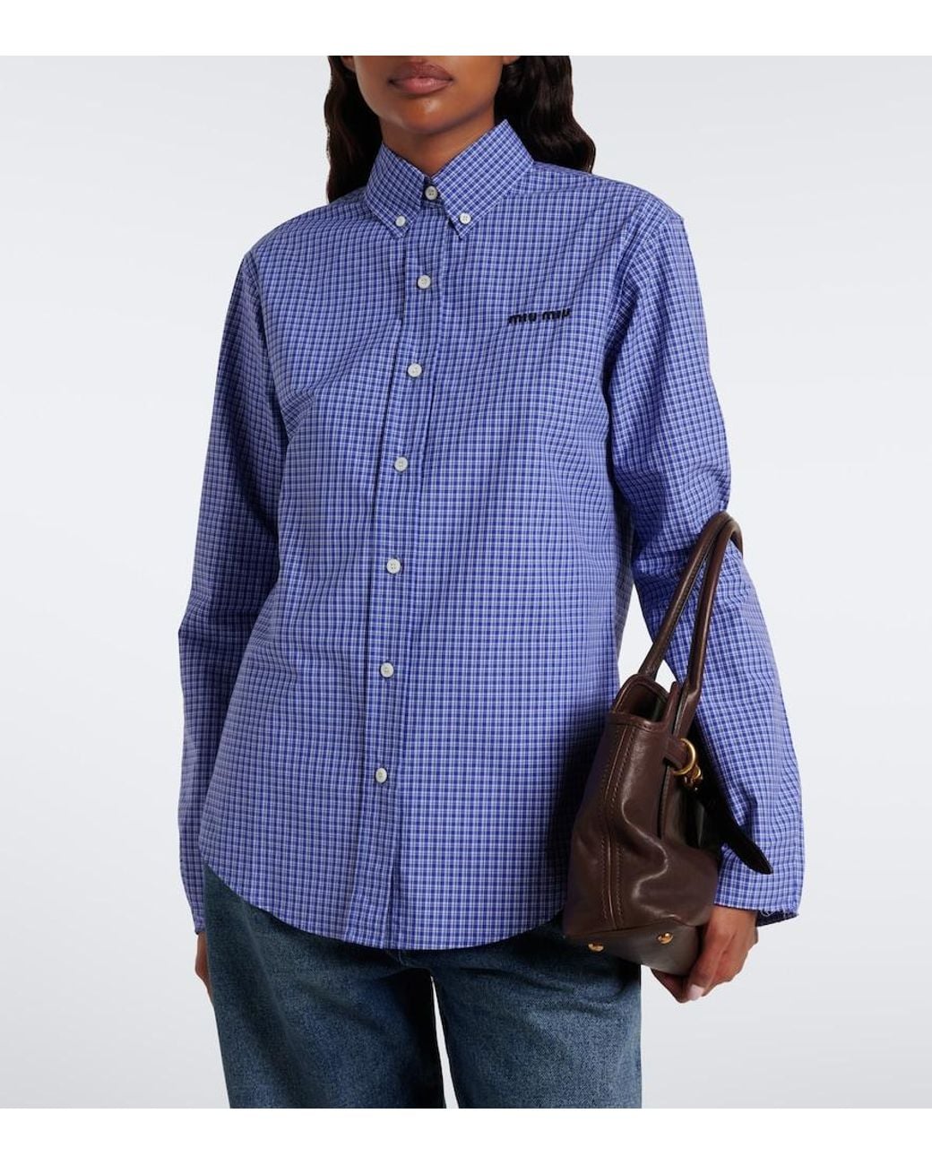 Miu Miu Blue Logo Cotton Poplin Shirt