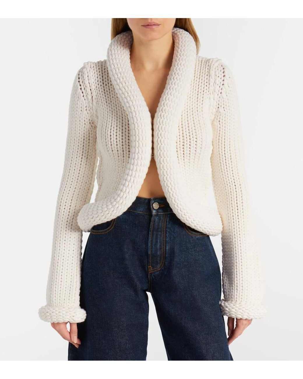 Alaïa White Padded Wool-Blend Cardigan
