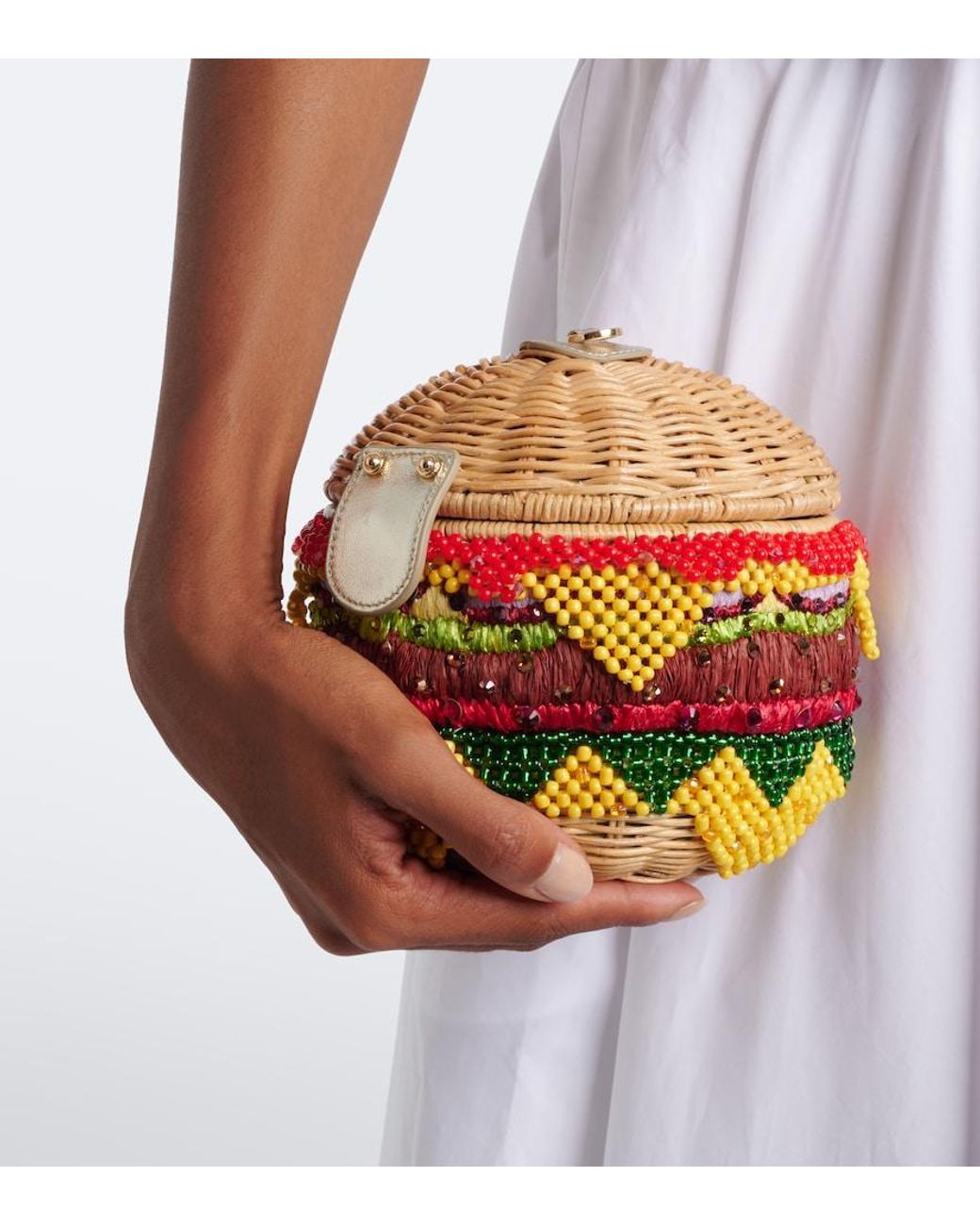 Judith Leiber White Cheeseburger Deluxe Embellished Clutch