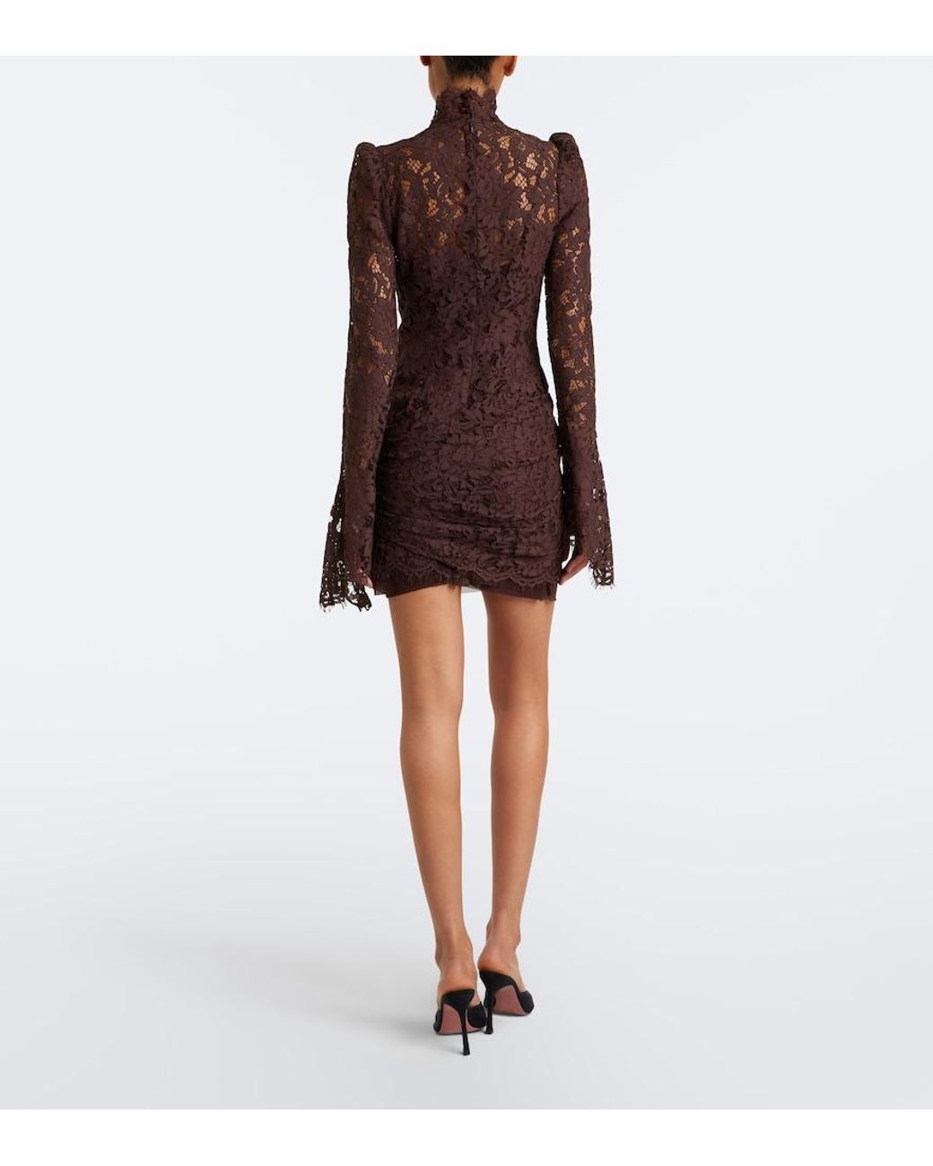 De La Vali Brown Bodita Cotton-Blend Lace Minidress