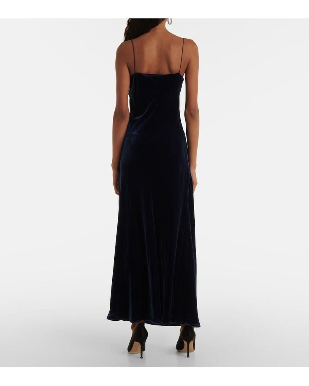 Asceno Blue Alberta Velvet Slip Dress