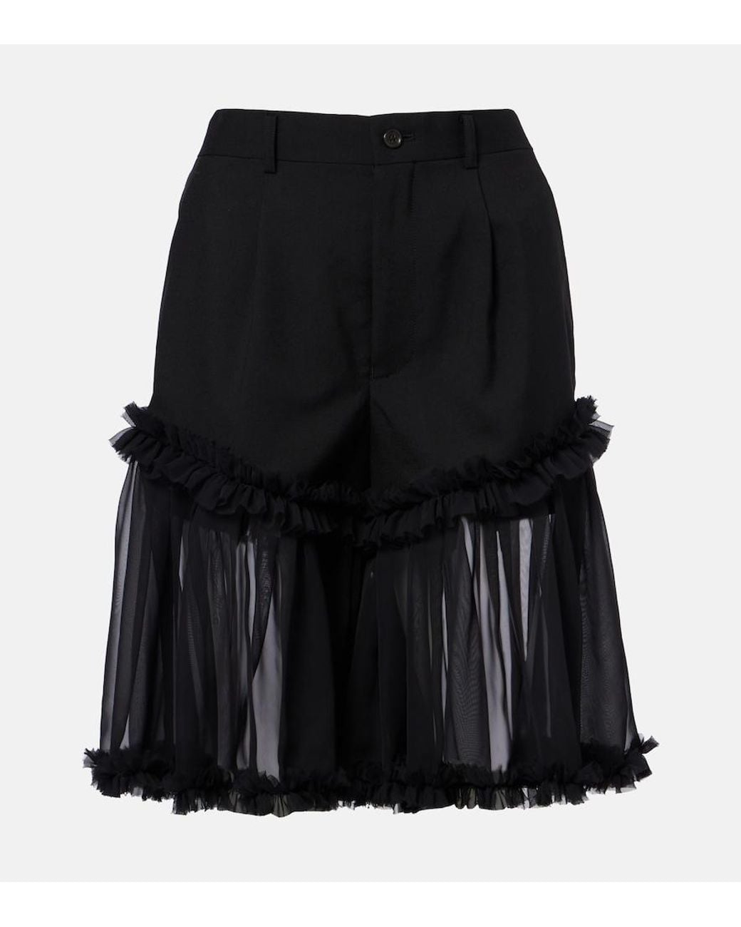 Noir Kei Ninomiya Black Ruffled Tulle And Wool Shorts
