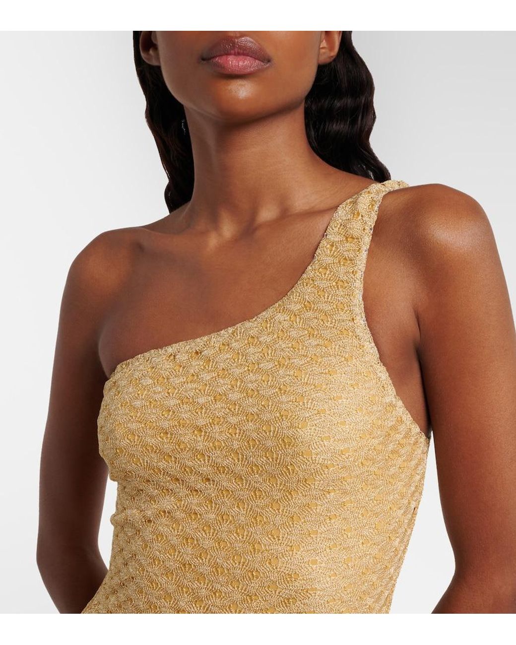 Missoni Natural One-Shoulder Lame Swimsuit