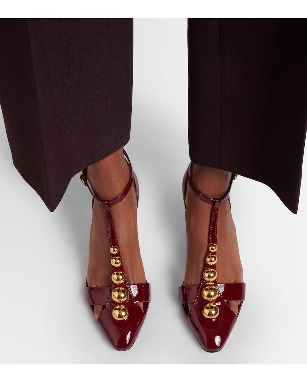 Chloé Brown Cleia 70 Studded Patent Leather Pumps