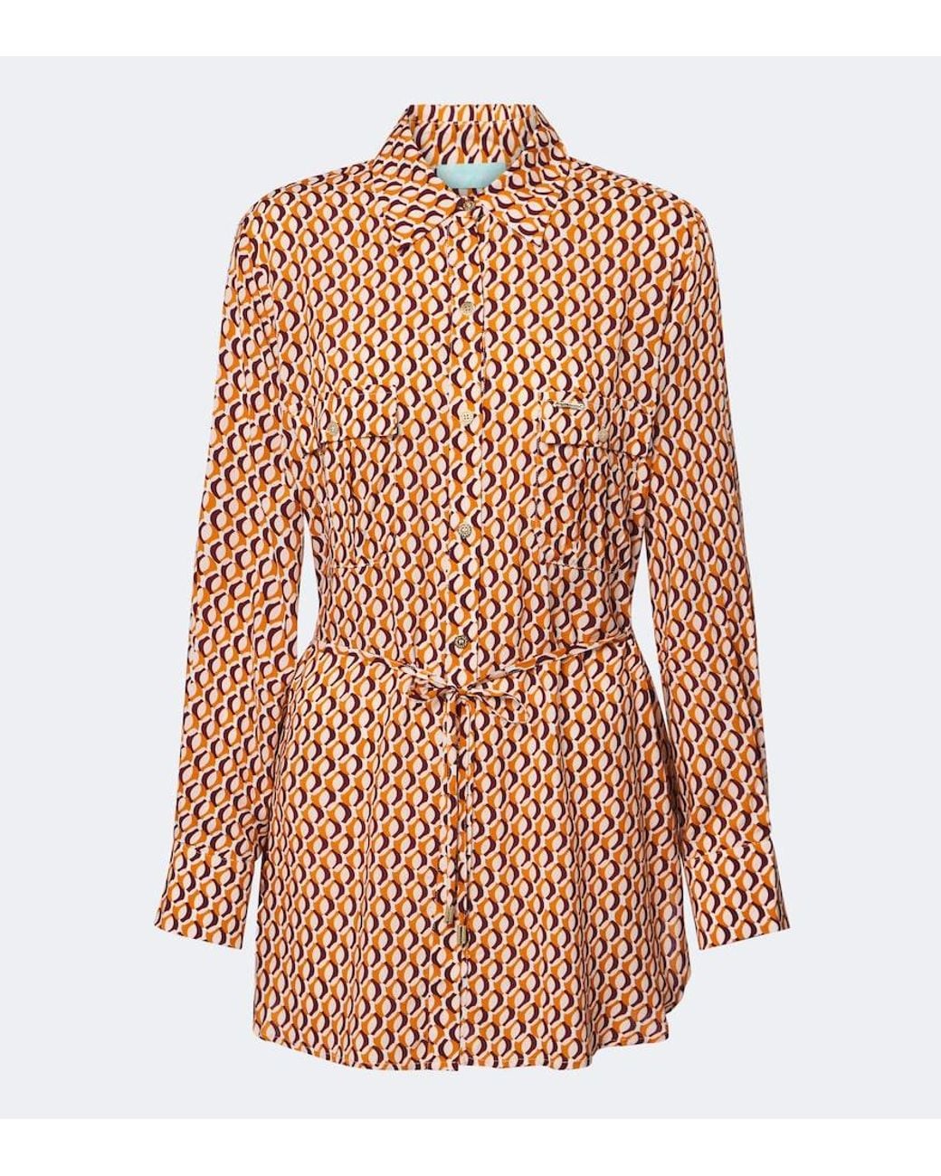 Melissa Odabash Brown Ariel Belted Printed Shirt