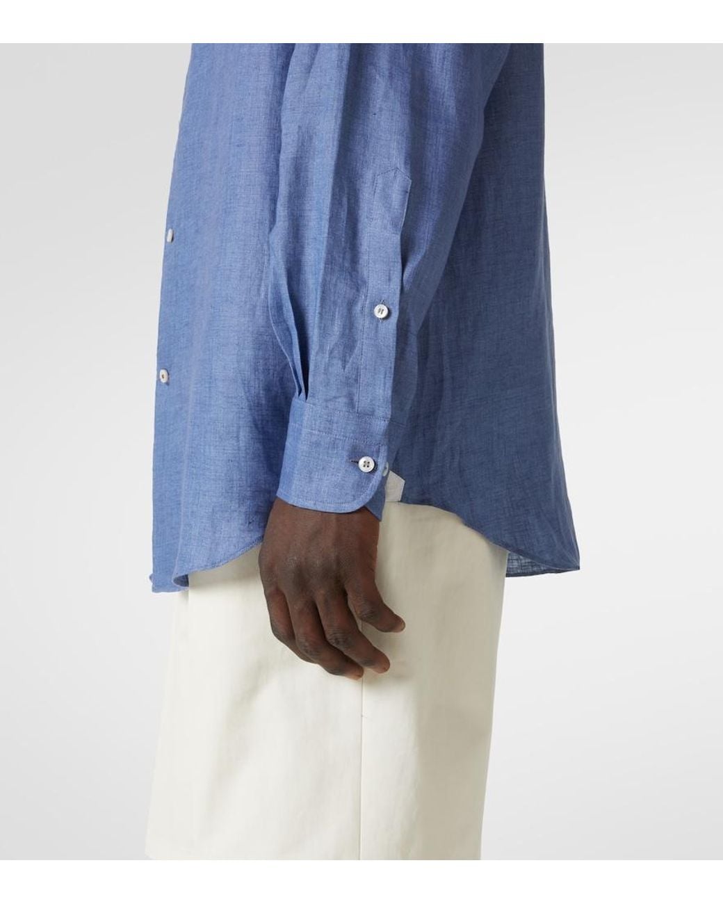 Loro Piana Blue Andre Linen Shirt for men
