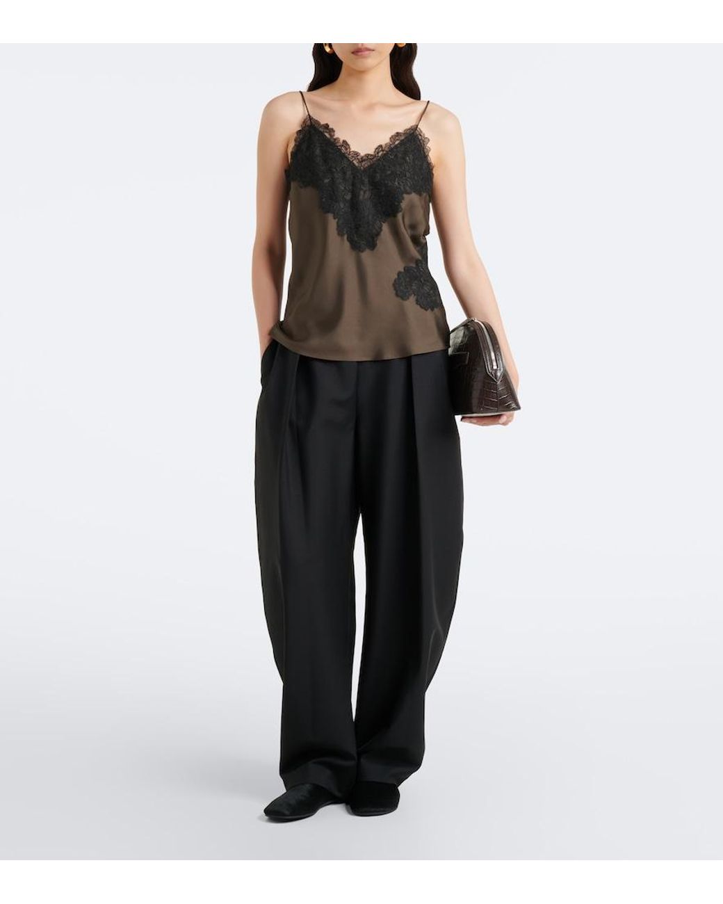 Rohe Black Lace-Trimmed Silk Satin Camisole