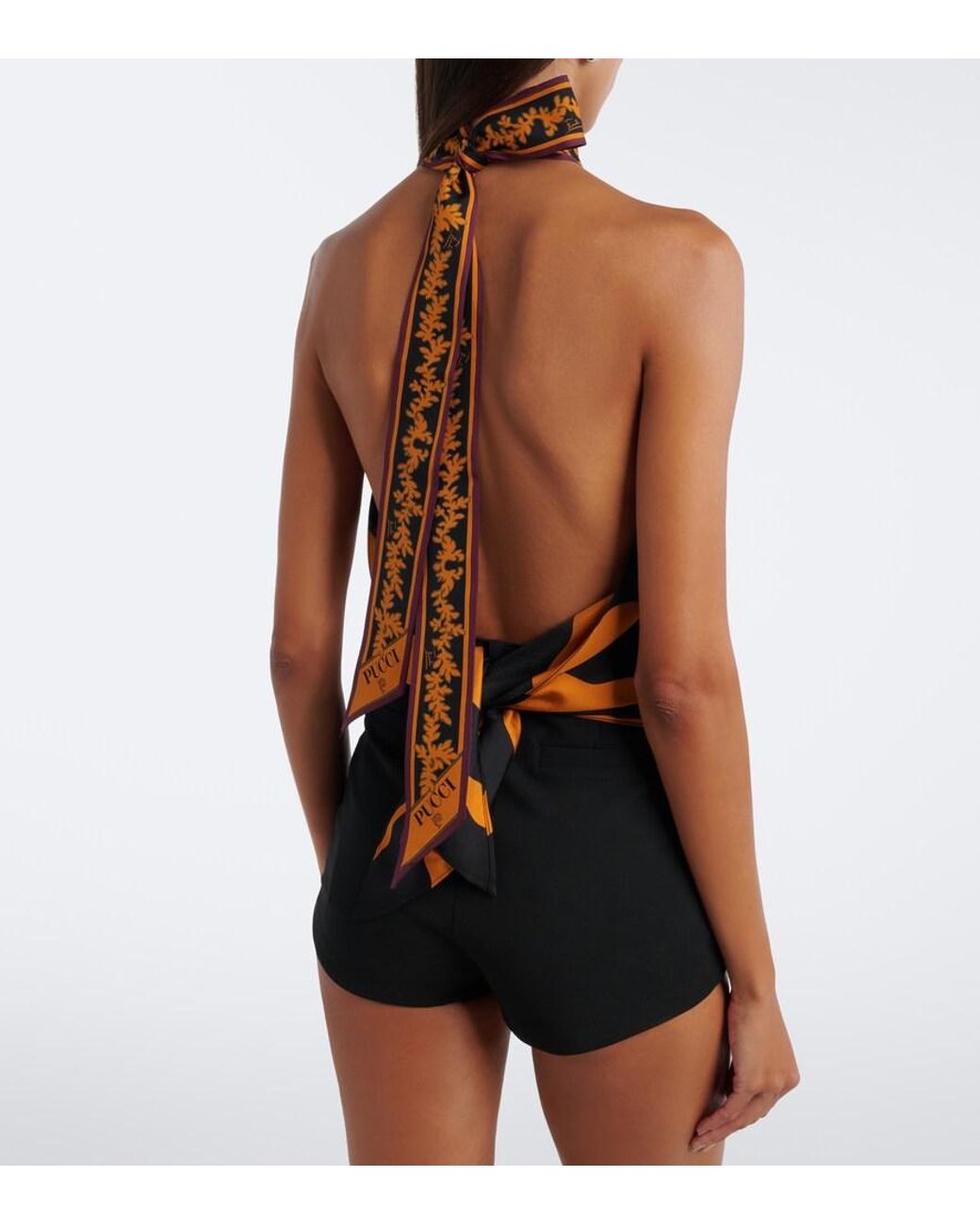 Emilio Pucci Yellow Fiamme Silk Twill Halterneck Top