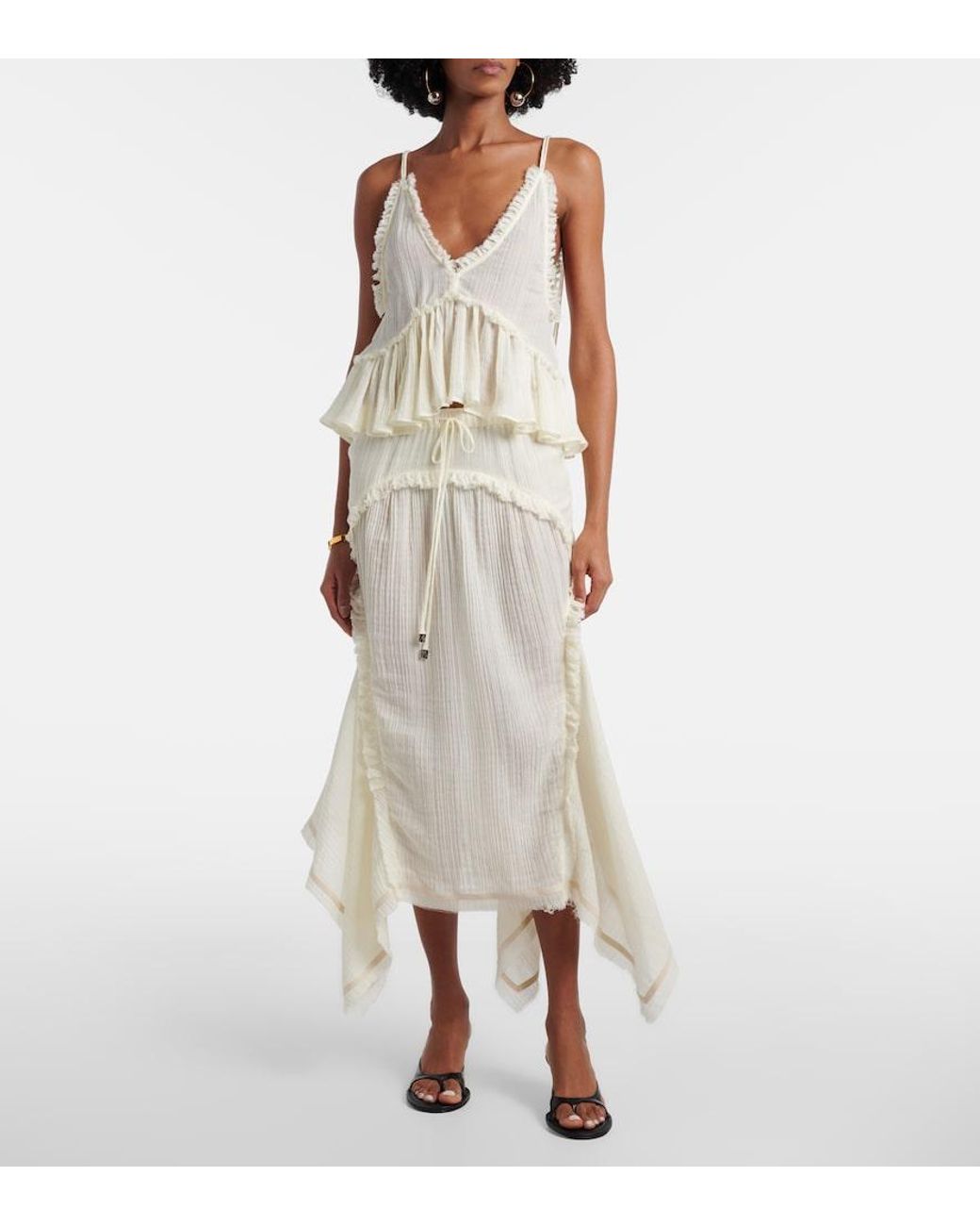The Attico White Ruffled Cotton Maxi Skirt