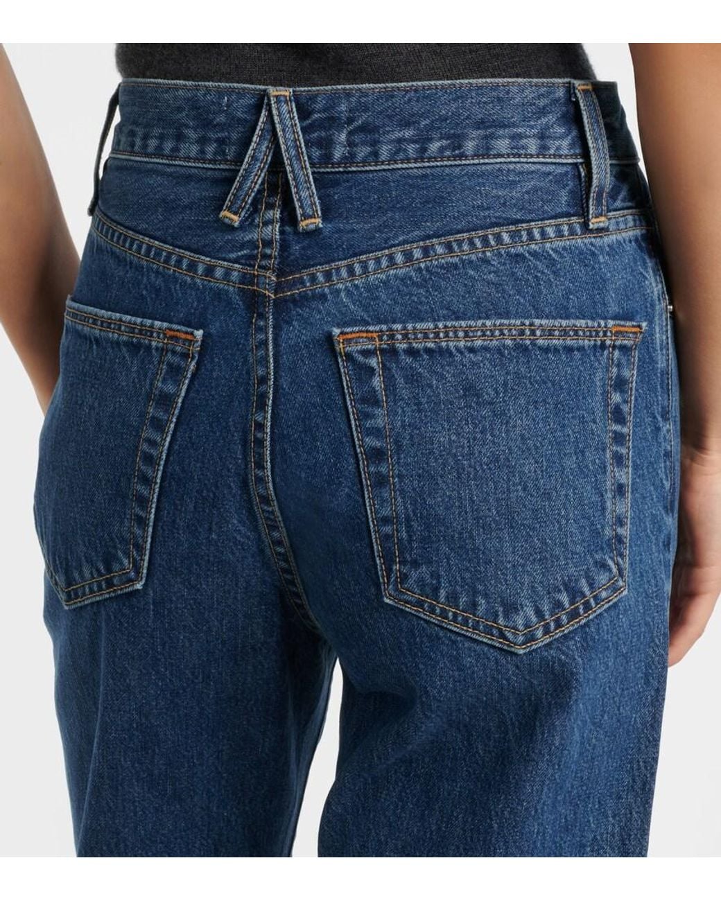 SLVRLAKE Denim Blue London Cropped High-Rise Straight Jeans