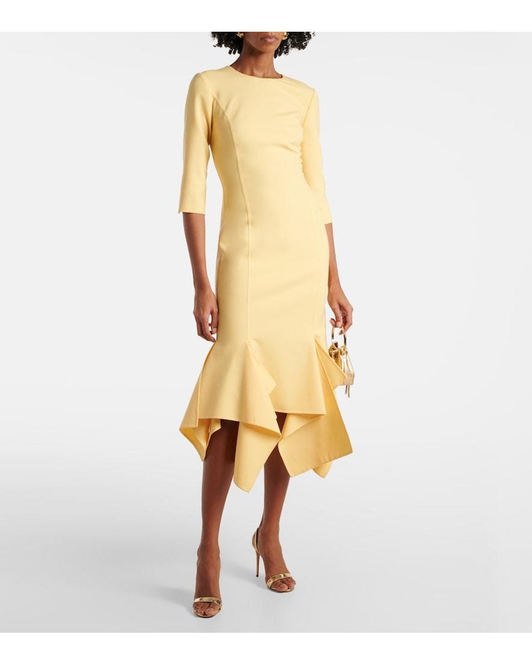 Oscar de la Renta Yellow Wool-Blend Midi Dress