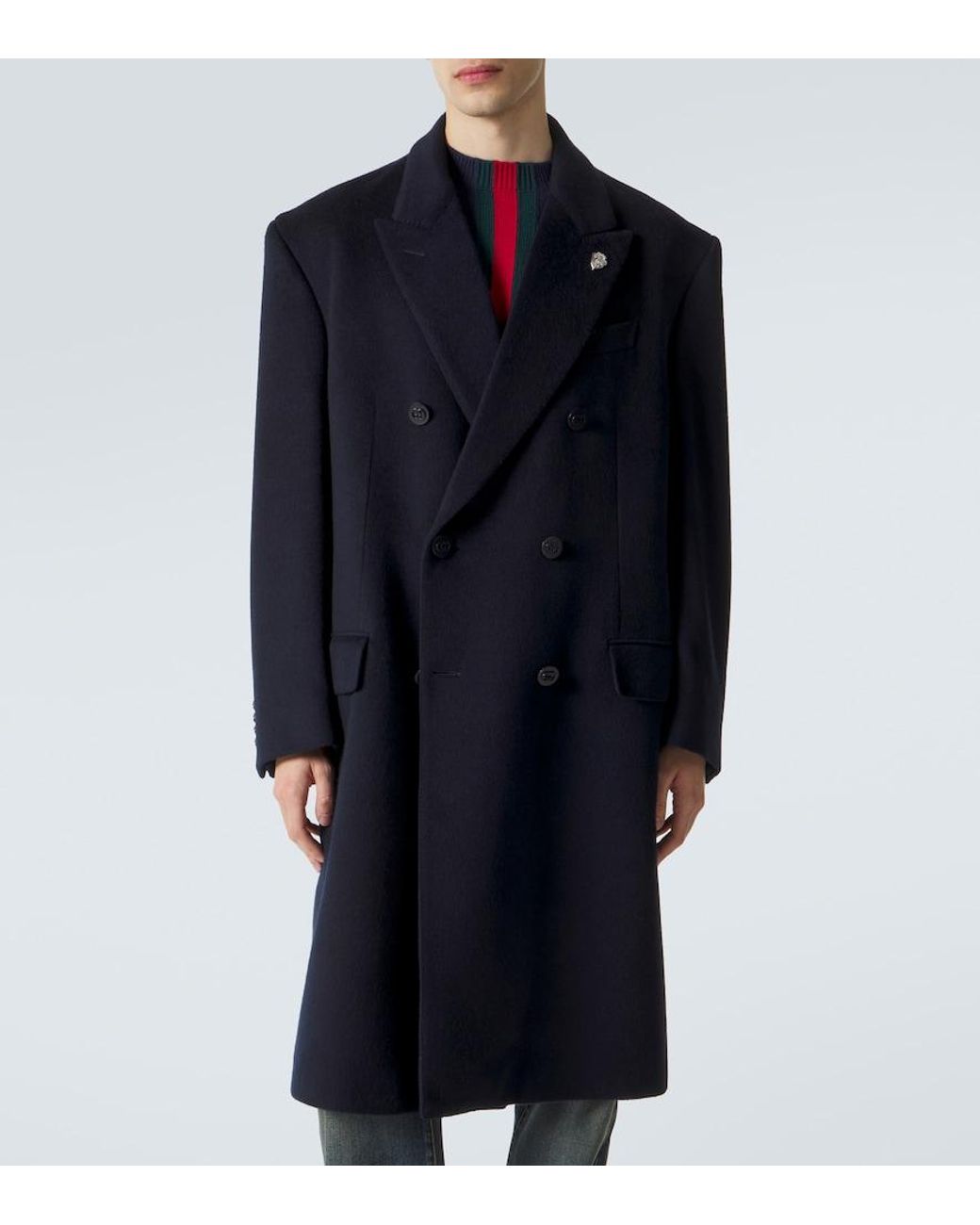 Gucci Blue Double-Breasted Cashmere Coat for men