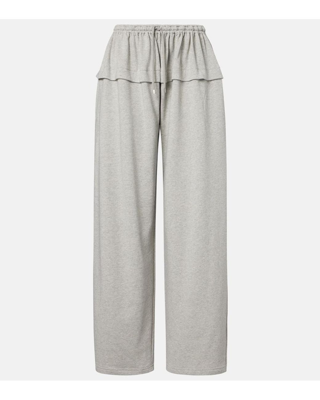 Alaïa Gray Ruffled Cotton-Blend Track Pants