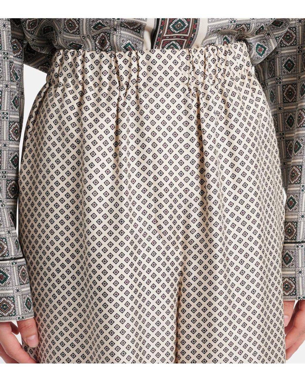 Loro Piana Gray Valerio Printed Silk Twill Wide-Leg Pants
