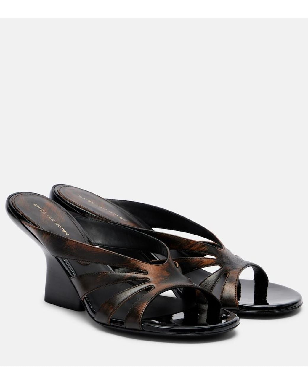 Dries Van Noten Black Distressed Leather Mules