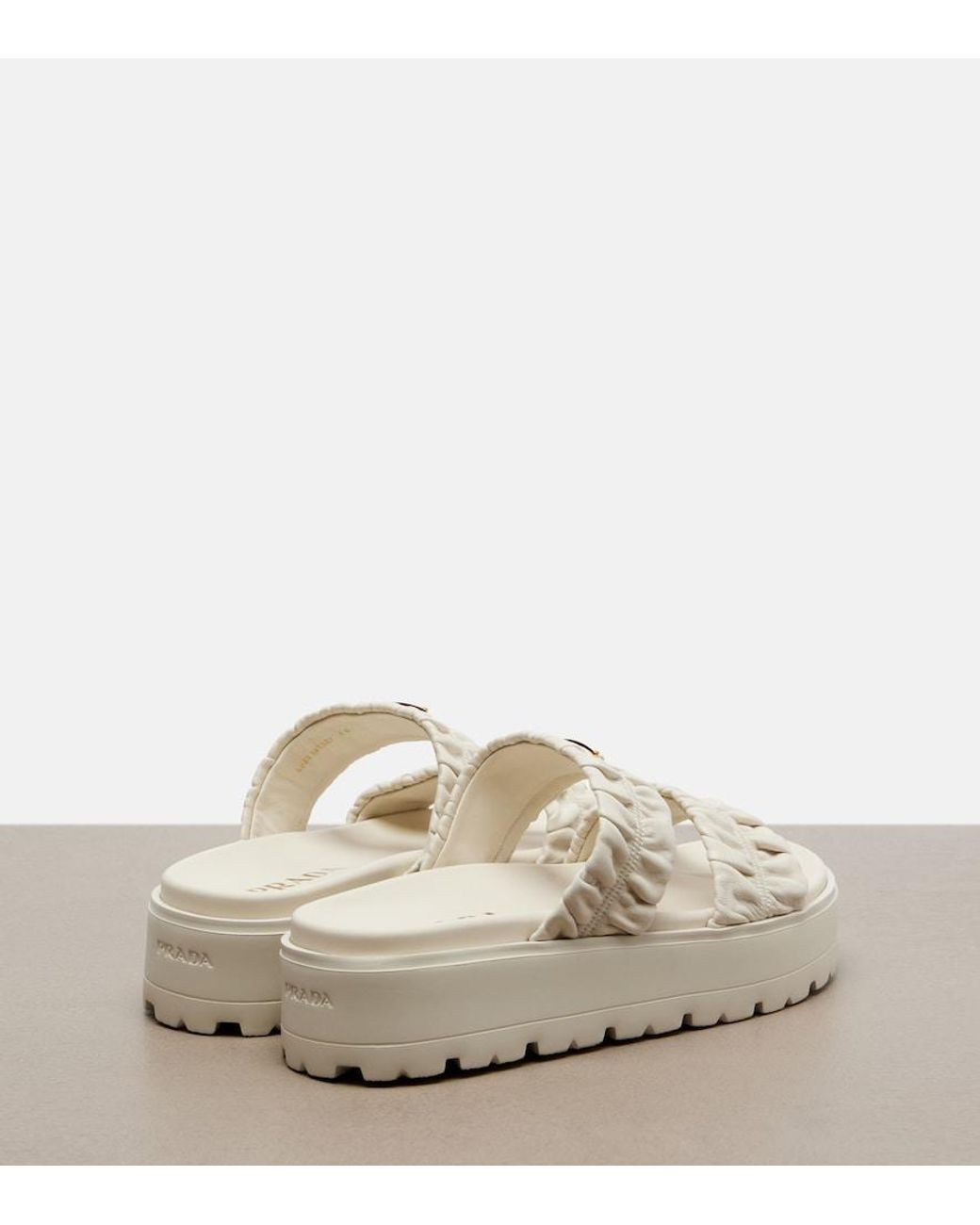 Prada White Matelasse Leather Platform Sandals