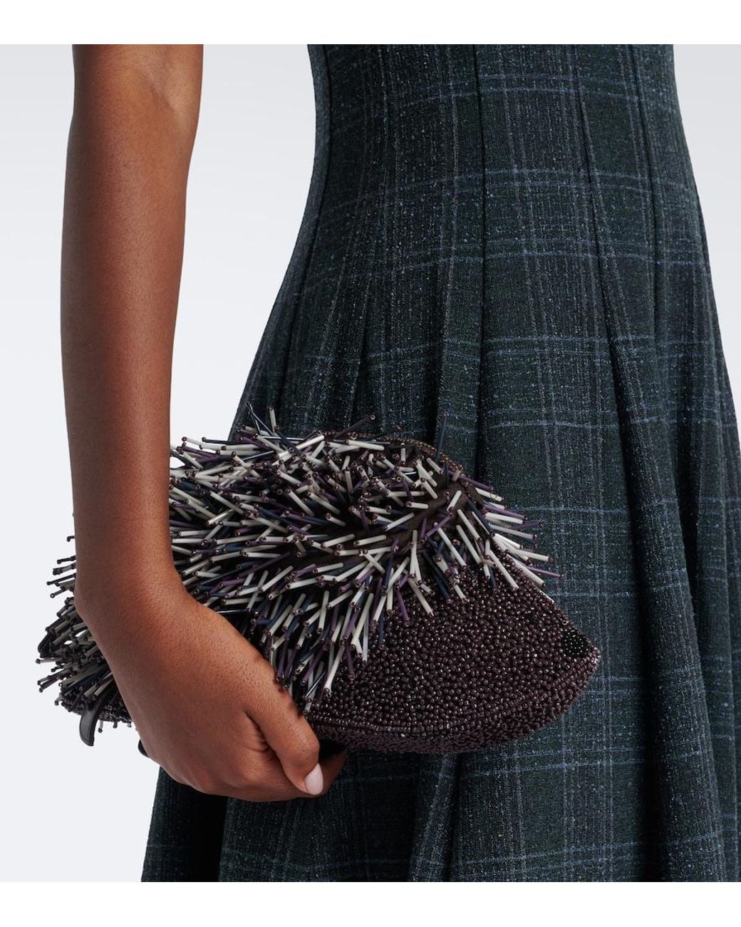 Staud Black Porcupine Beaded Clutch