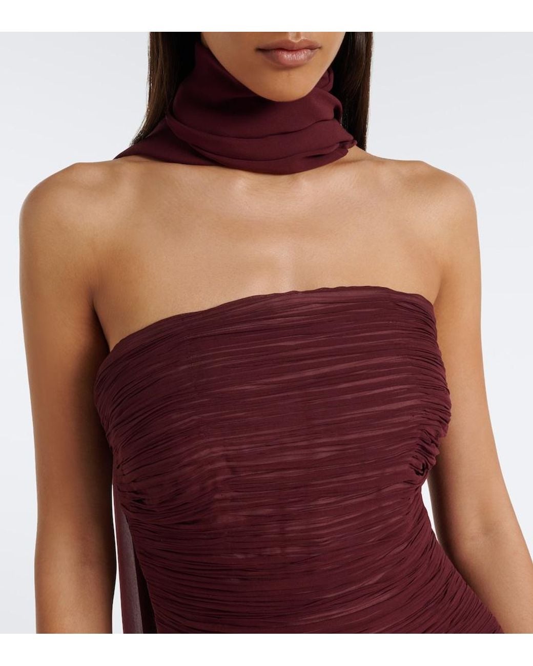 Marmar Halim Purple Scarf-Detail Pleated Corset Gown