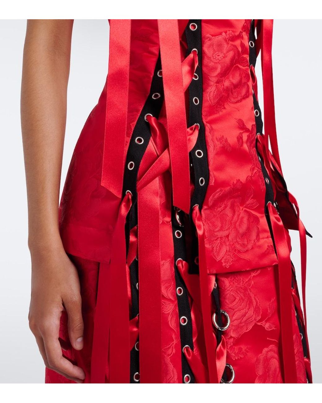 Simone Rocha Red Bow-Detail Floral Brocade Top