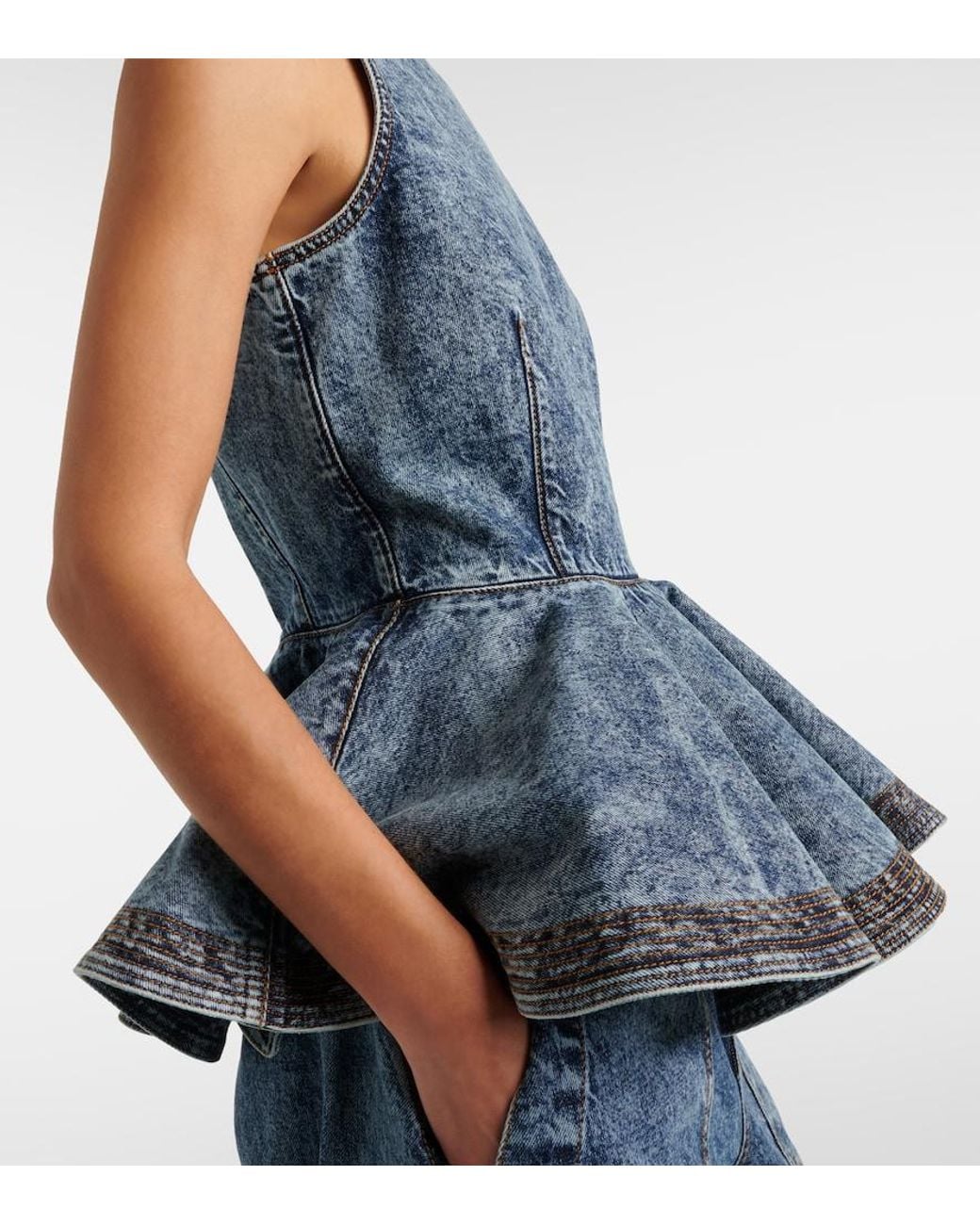Alaïa Blue Peplum Denim Top