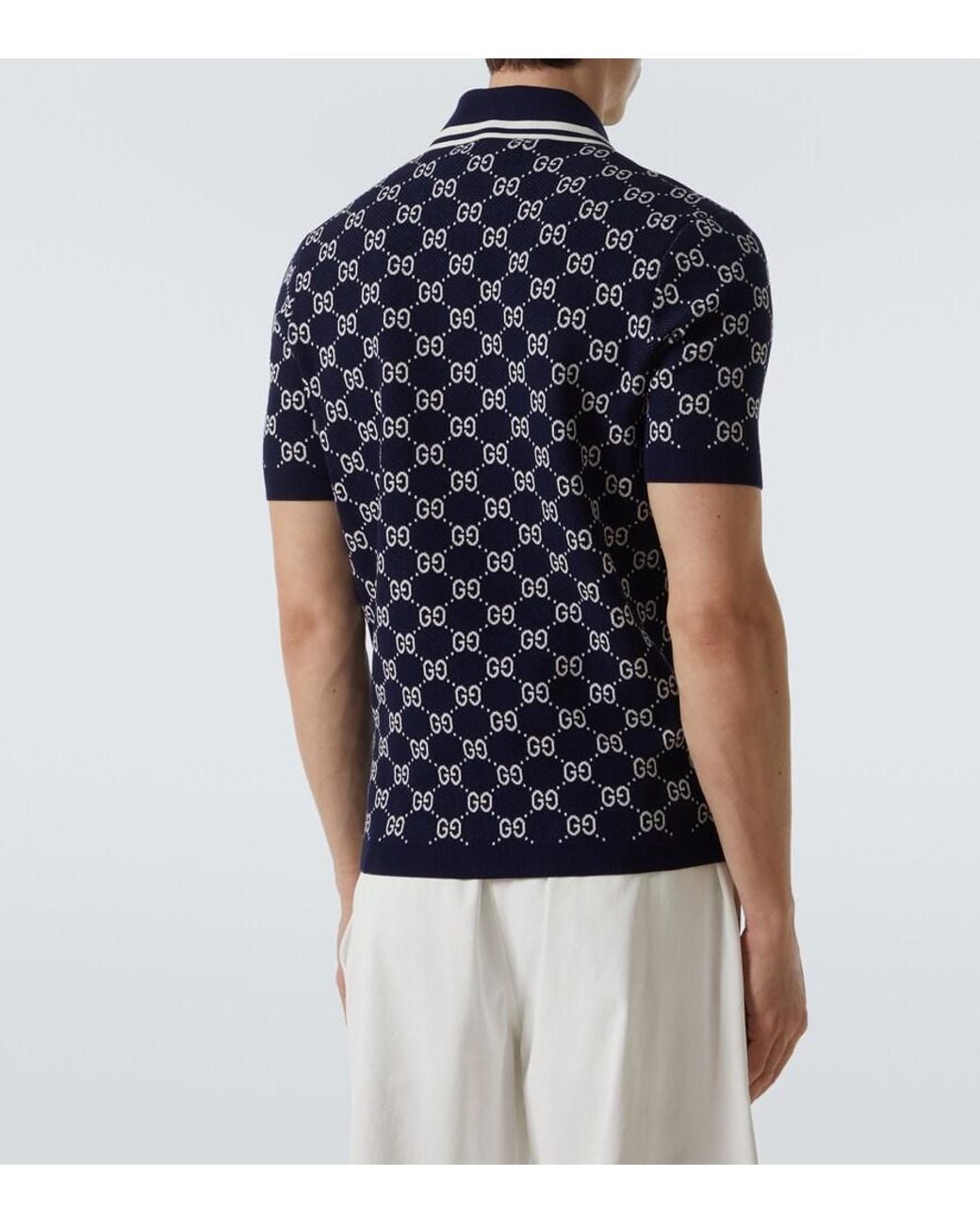 Gucci Blue Gg Cotton Knit Jacquard Polo Shirt for men