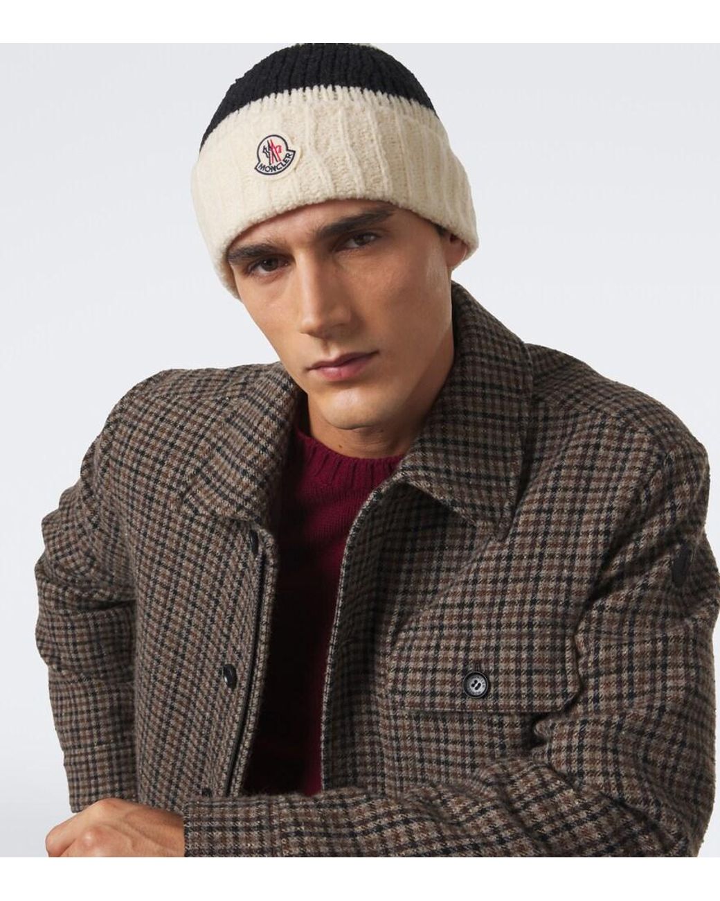 Moncler Black Wool-Blend Beanie for men