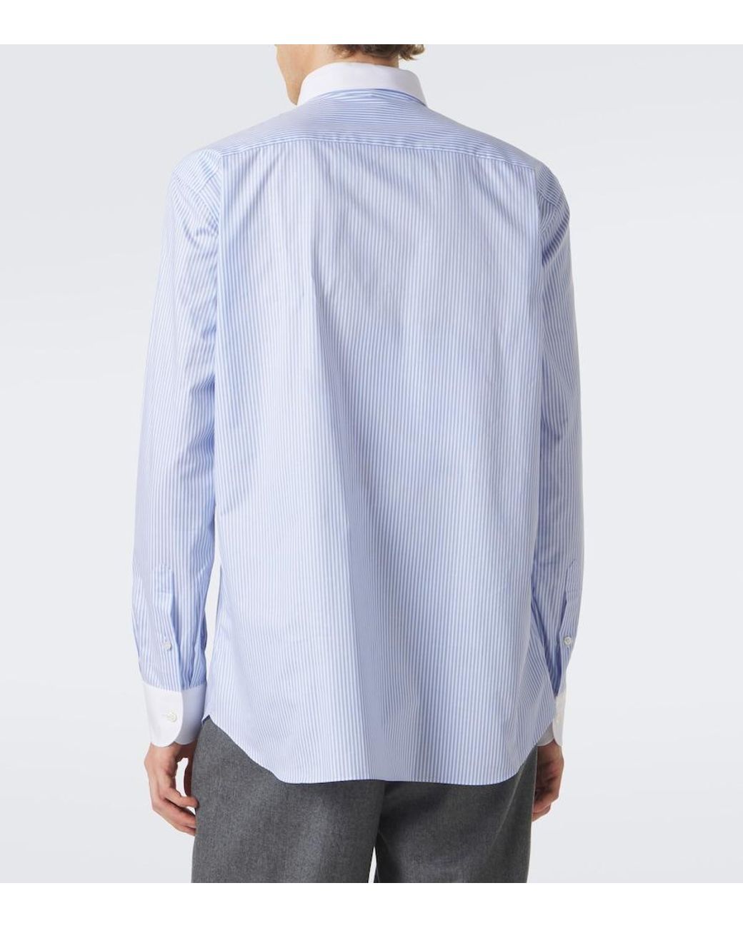 Brioni Blue William Striped Cotton Poplin Shirt for men
