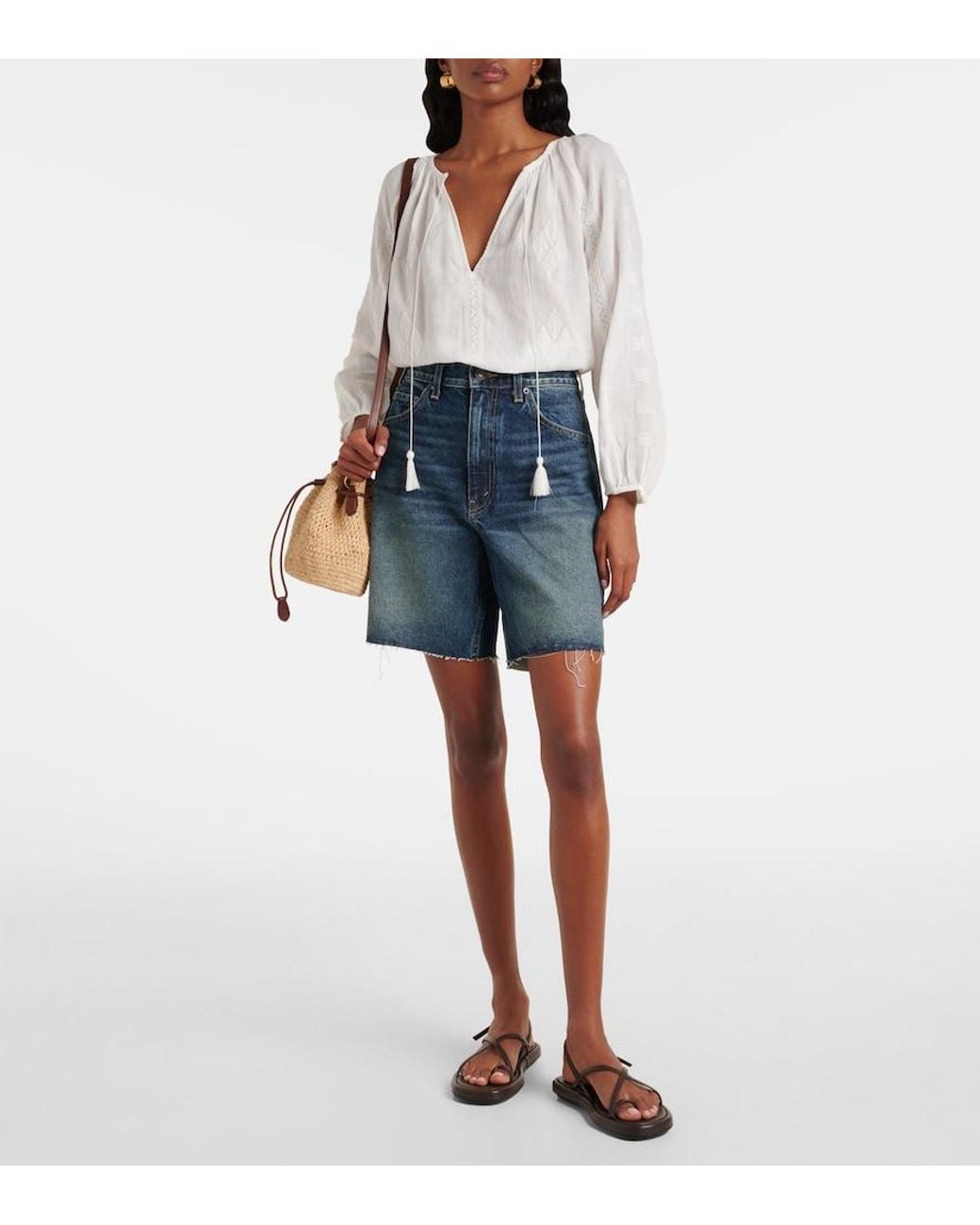 Nili Lotan Blue Russel Mid-Rise Denim Shorts