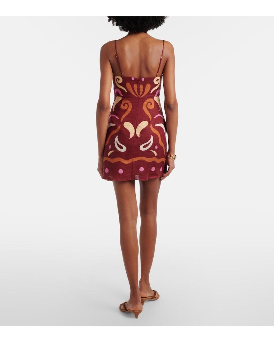 Cala De La Cruz Red Lucca Printed Linen Minidress