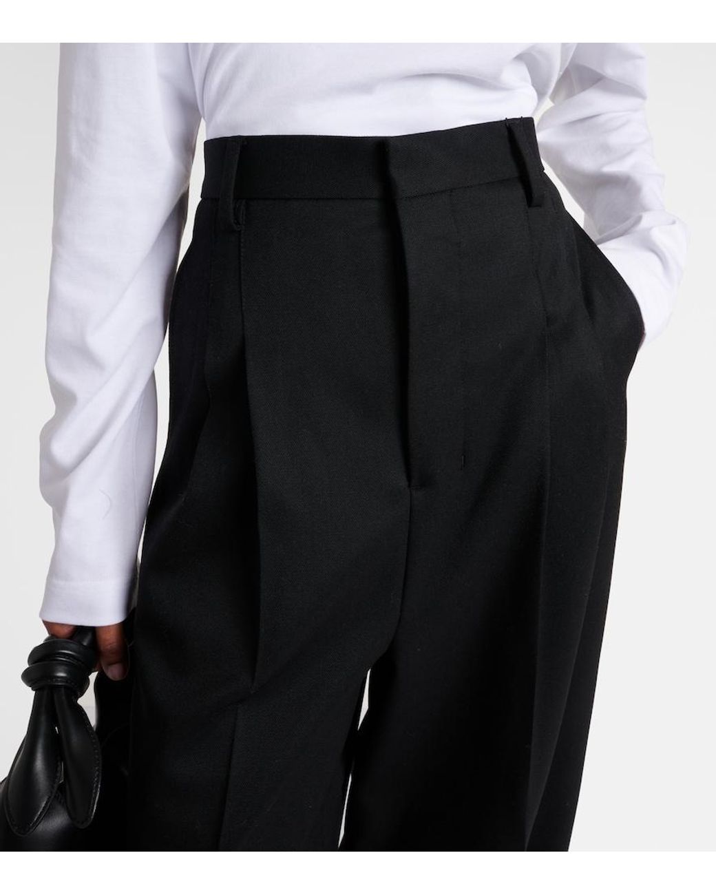 AMI Black High-Rise Wool Wide-Leg Pants