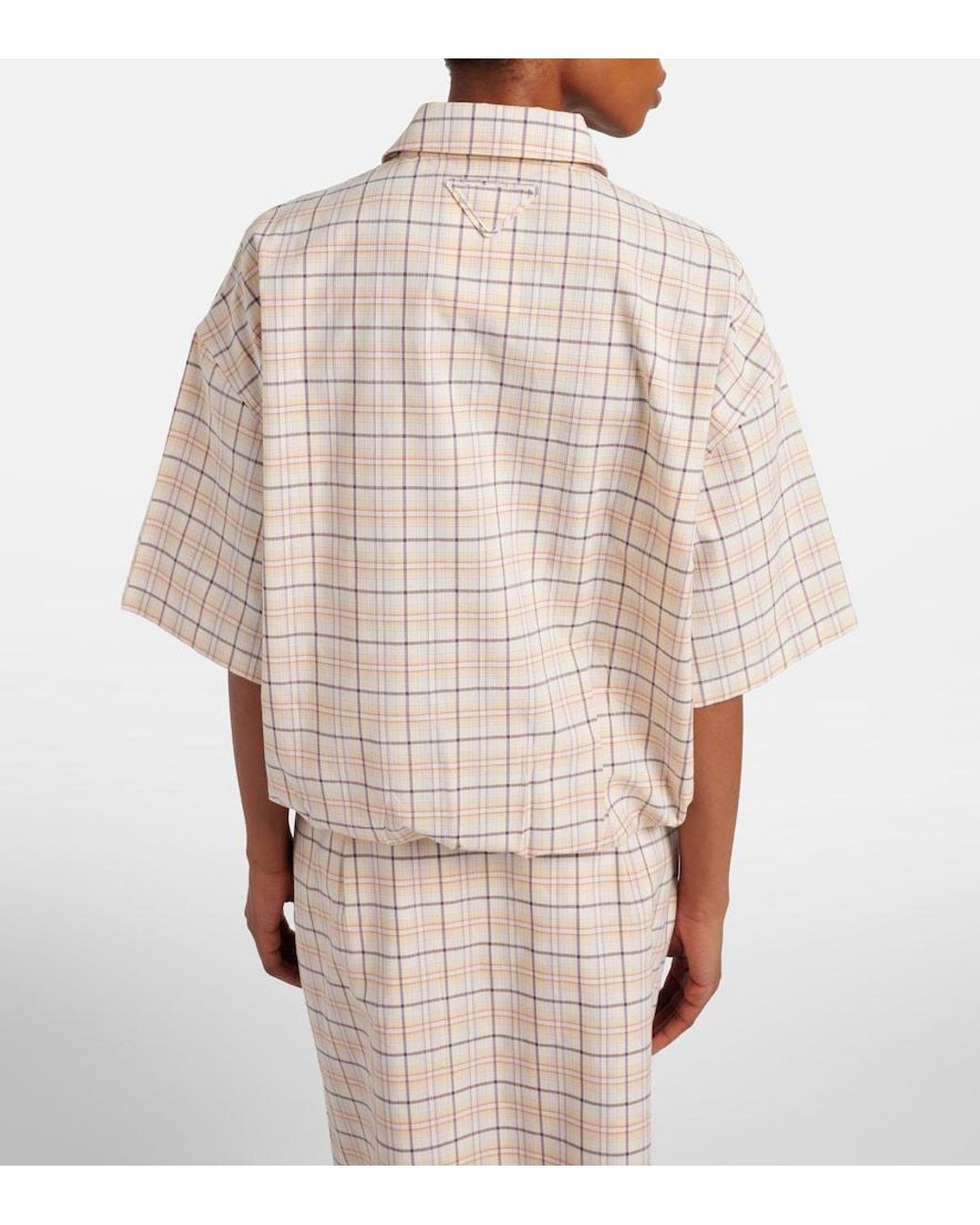 Prada Natural Checked Cotton Poplin Top