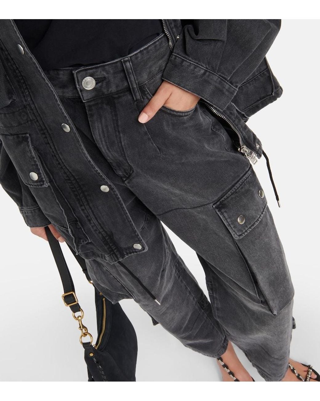 Isabel Marant Gray Elore Denim Cargo Pants