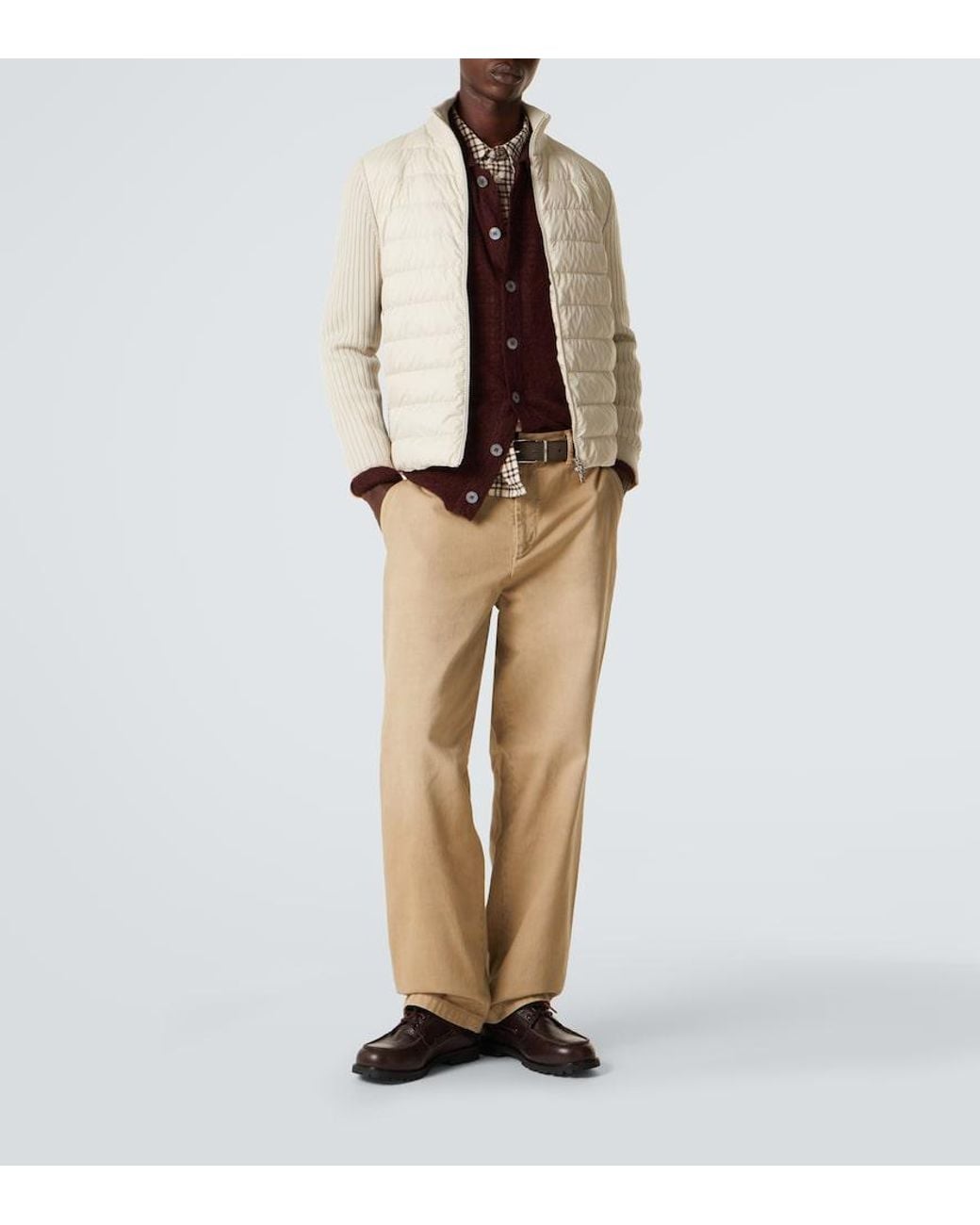 Moncler Natural Down-Paneled Wool-Trimmed Zip-Up Cardigan for men