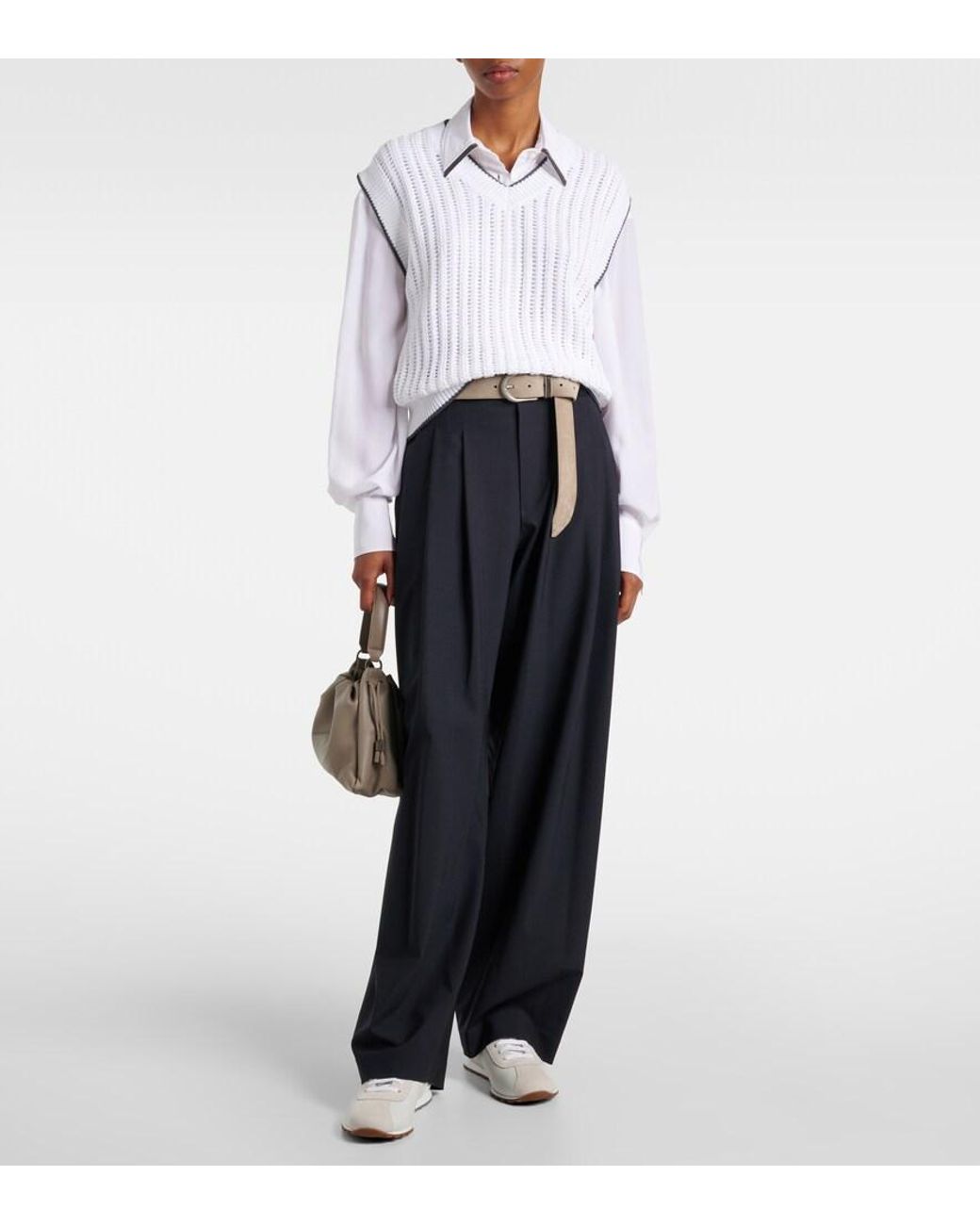 Brunello Cucinelli White Monili Silk Satin Shirt