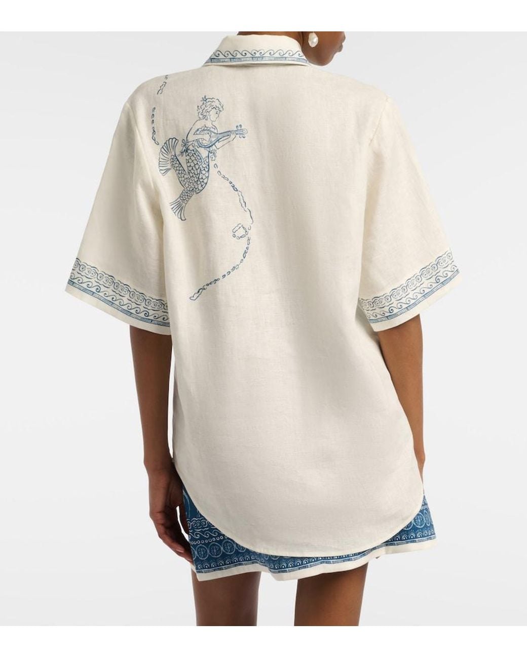 ALÉMAIS White Lucky Oversized Printed Linen Shirt