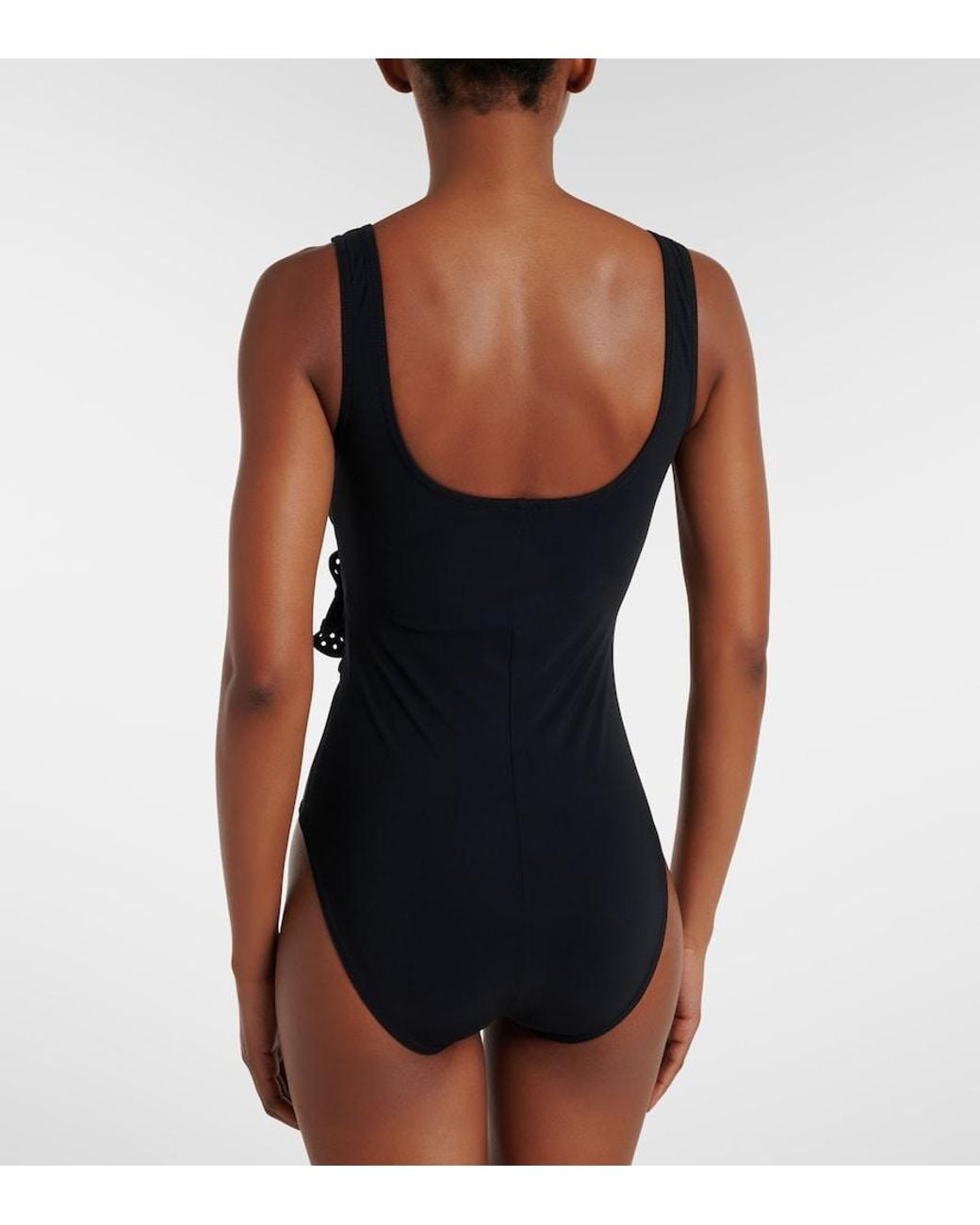 Karla Colletto Black Rosetta Floral-Applique Swimsuit